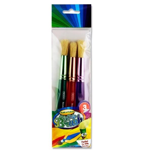 World Of Colour Big Grip Brush 3 Pc Set - Round Toddler - ABC School Supplies