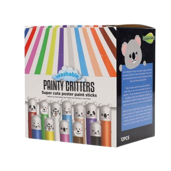 World of Colour Box 12X15g Washable Painty Critters Poster Paint Sticks - ABC School Supplies