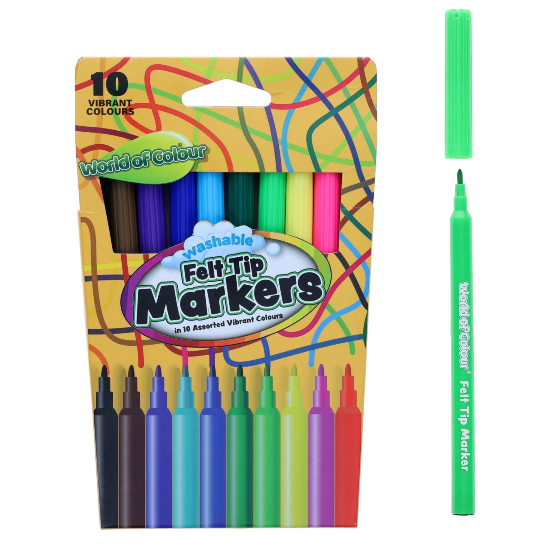 World of Colour Felt Tip Markers Set of 10 - ABC School Supplies