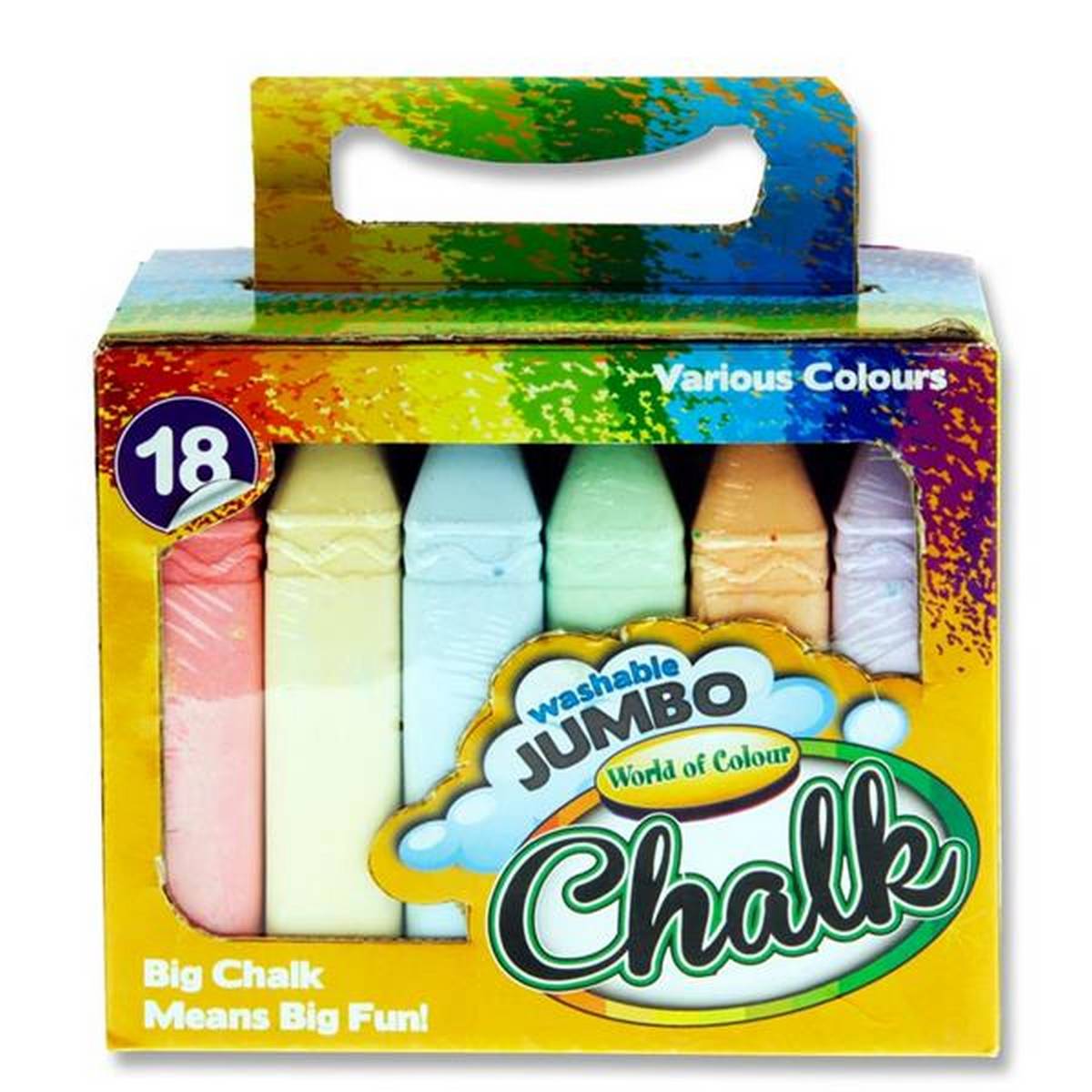 World Of Colour Jumbo Chalk 15Cm - Coloured Pack Of 18 - ABC School Supplies