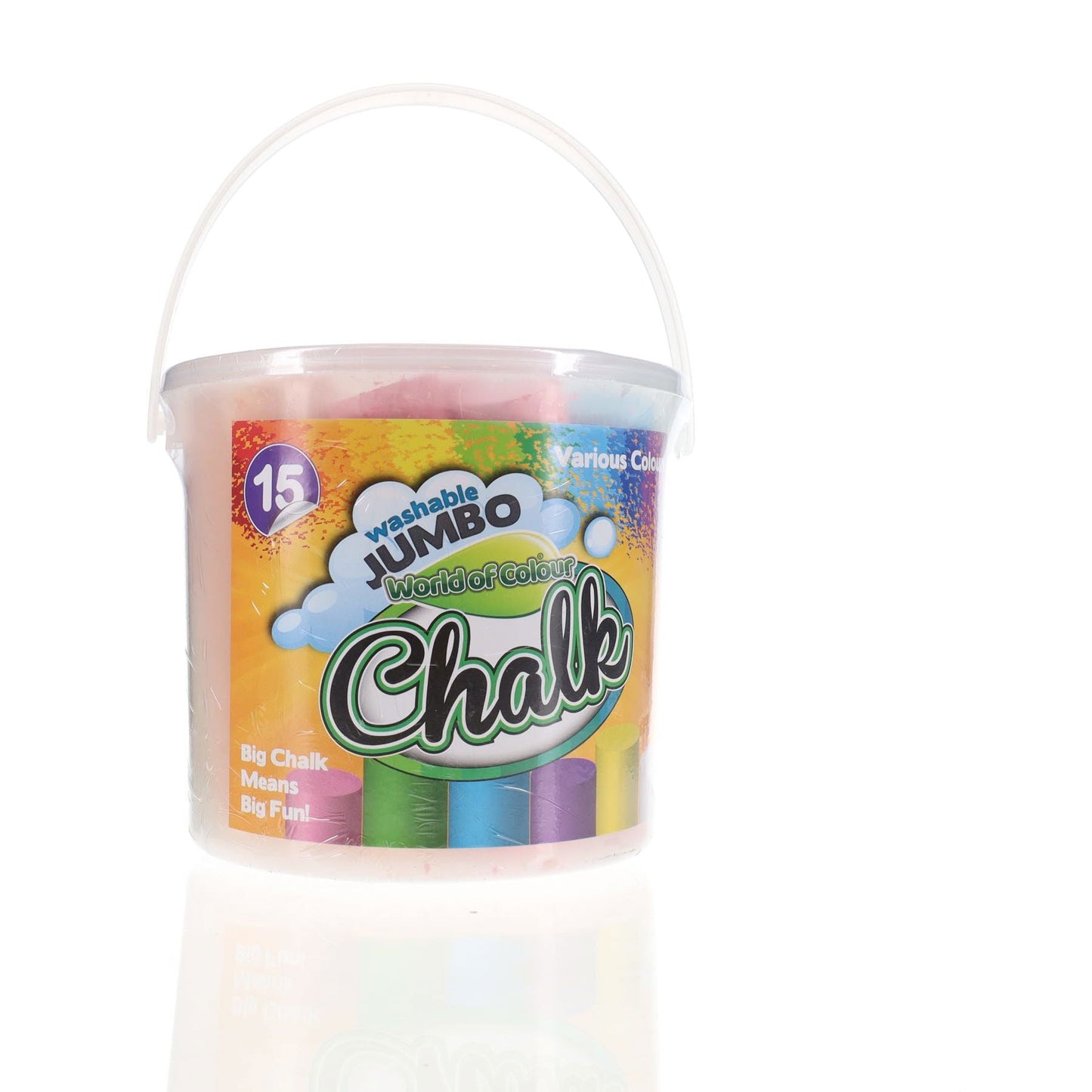 World of Colour Jumbo Sidewalk Chalk - Coloured Bucket of 15pcs - ABC School Supplies