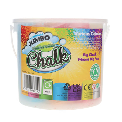 World of Colour Jumbo Sidewalk Chalk - Coloured Bucket of 15pcs - ABC School Supplies