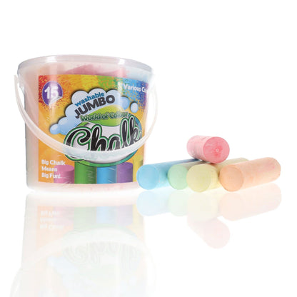 World of Colour Jumbo Sidewalk Chalk - Coloured Bucket of 15pcs - ABC School Supplies