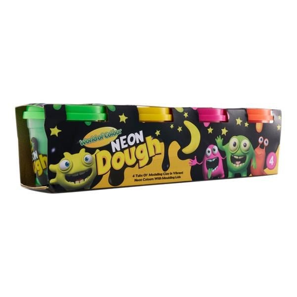 World Of Colour Play Dough Neon With Mould Lids (4X140G Pots) - ABC School Supplies