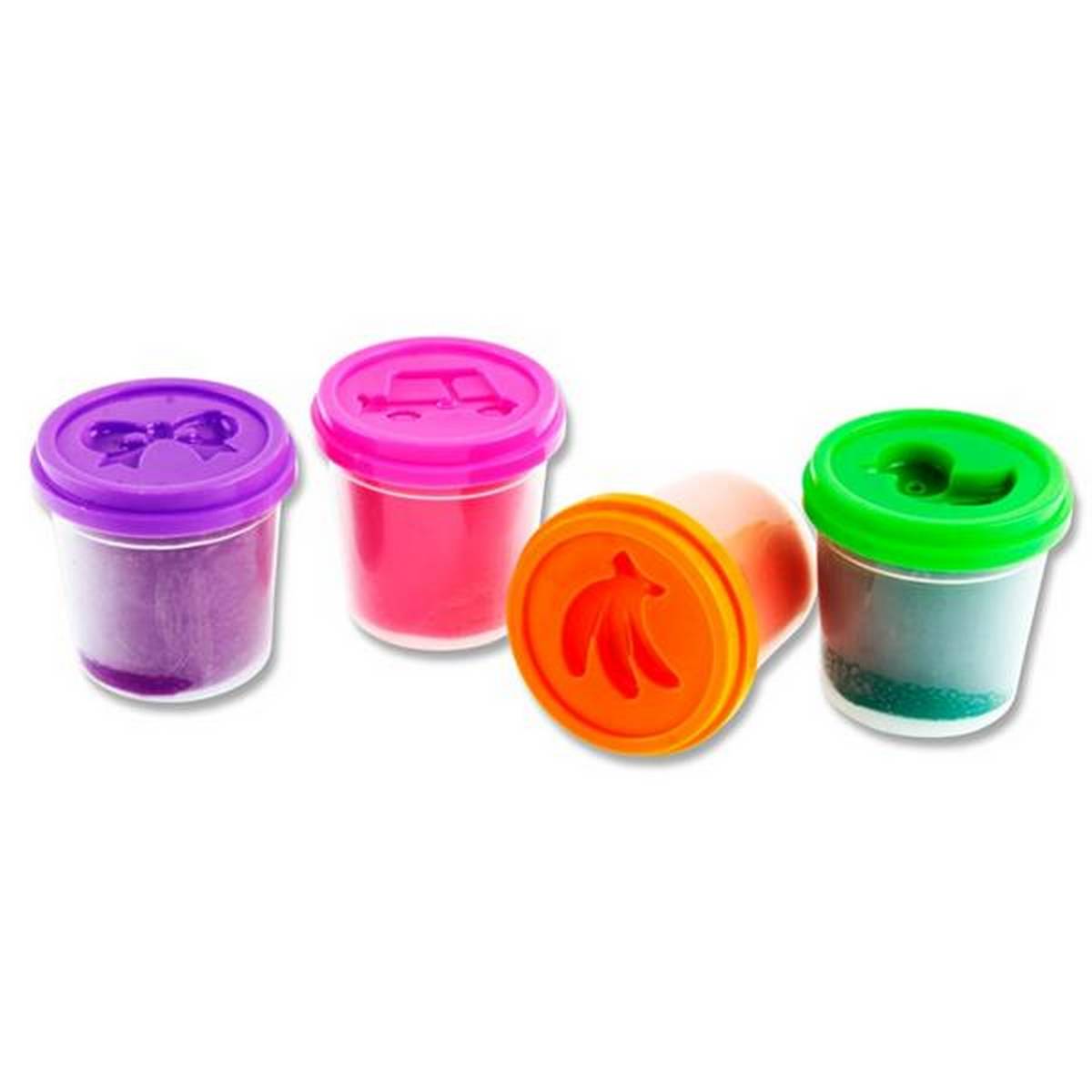 World Of Colour Play Dough With Mould Lids (4X140G Pots) Purple, Pink, Orange & Green - ABC School Supplies