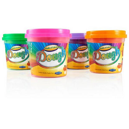 World Of Colour Play Dough With Mould Lids (4X140G Pots) Purple, Pink, Orange & Green - ABC School Supplies