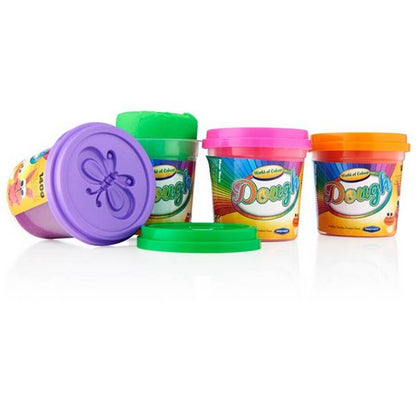 World Of Colour Play Dough With Mould Lids (4X140G Pots) Purple, Pink, Orange & Green - ABC School Supplies