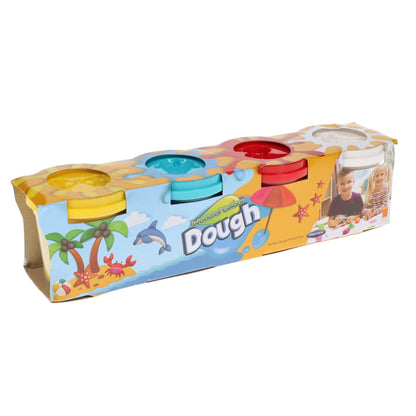World Of Colour Play Dough With Mould Lids (4X140G Pots) Red, Blue, White & Yellow - ABC School Supplies
