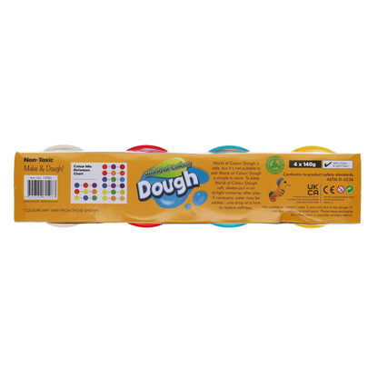 World Of Colour Play Dough With Mould Lids (4X140G Pots) Red, Blue, White & Yellow - ABC School Supplies