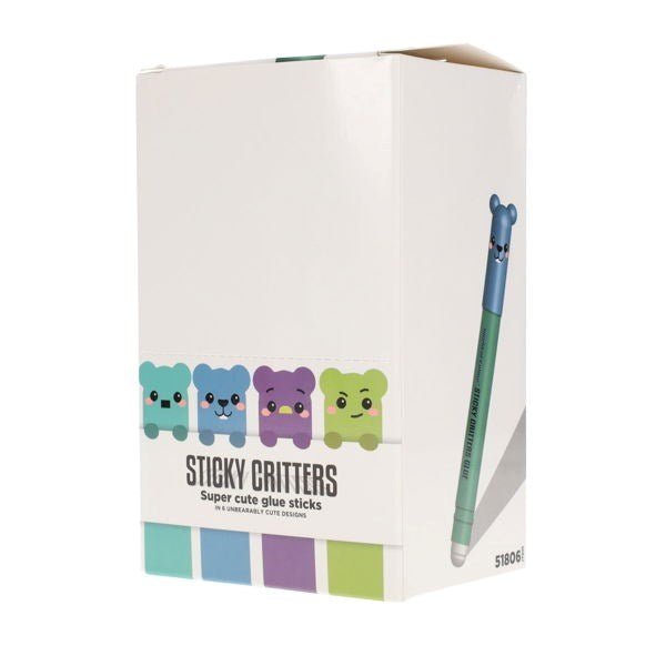 World of Colour Sticky Critters Glue Sticks CDU - Asst - ABC School Supplies