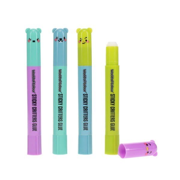 World of Colour Sticky Critters Glue Sticks CDU - Asst - ABC School Supplies